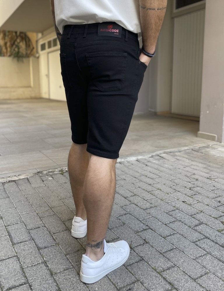 Ανδρική μαύρη ελαστική τζιν βερμούδα R2014 φωτογραφία